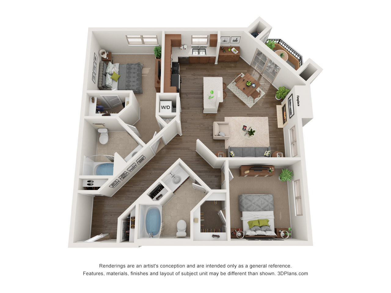 Floor plan for 2 beds, 2 baths, 1200 sqft